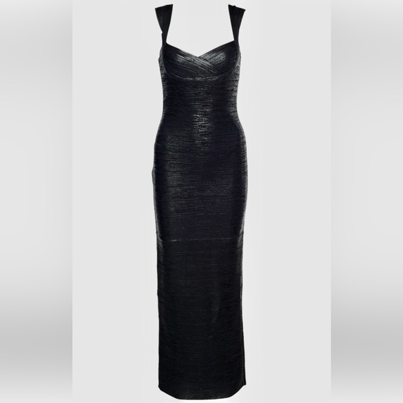STUNNING Herve Leger BLACK Maxi Dress Ultra luxurious NEW Body Enhancing Shape - Picture 5 of 13